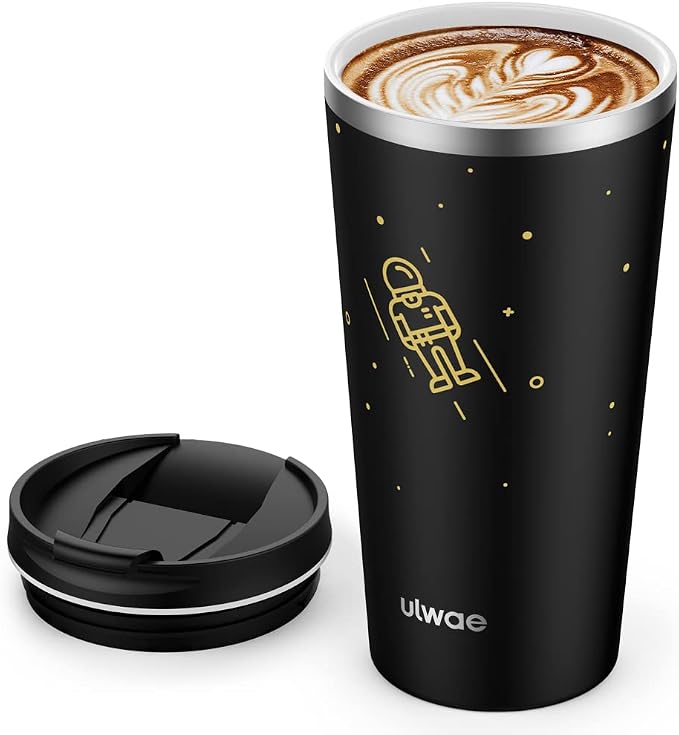 Insulated Coffee Mug with Ceramic Coating, 18oz Travel Mug with Leak-proof Lid, Vacuum Double-wall Tumbler, Stainless Steel Thermal Cup for Tea, Hot Cocoa, Cold Beverage, Ice Drinks