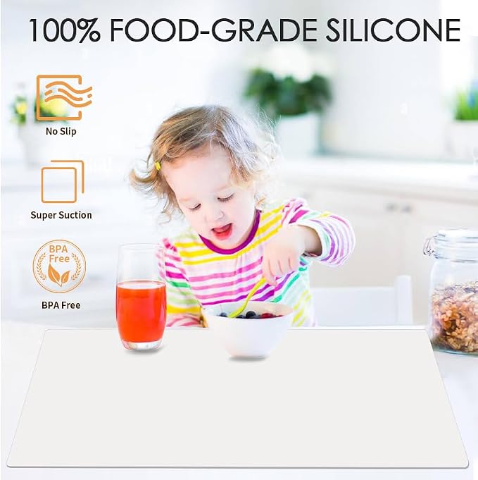 2 Pack Extra Large Silicone Mats for Countertop - Counter Table Protector Placemats for Baking Crafts, Light Gray Kids Dinner Placemat Nonstick Nonskid Heat-Resistant Kitchen Pad, 23.6'' x 15.6''