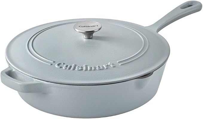 Cuisinart Chef's Classic Enameled Cast Iron Dutch Oven with Lid, Porcelain Enameled Interior, Oven Safe, Induction Compatible, 12-Inch, Chicken Fryer, Matte Grey