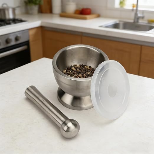 Mortar and Pestle Sets 18/8 Brushed Stainless Steel Spice Grinder, Herb Bowl Pill Crusher and Molcajete for Fresh Ingredients