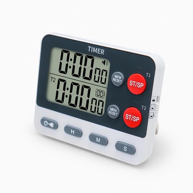 Digital Dual Kitchen Timer, 2 Channels Count UP/Down Kitchen Timer for Cooking, Large Display Cooking Timer with Magnetic Back, Loud Volume Alarm and Flashing Light, Battery Included