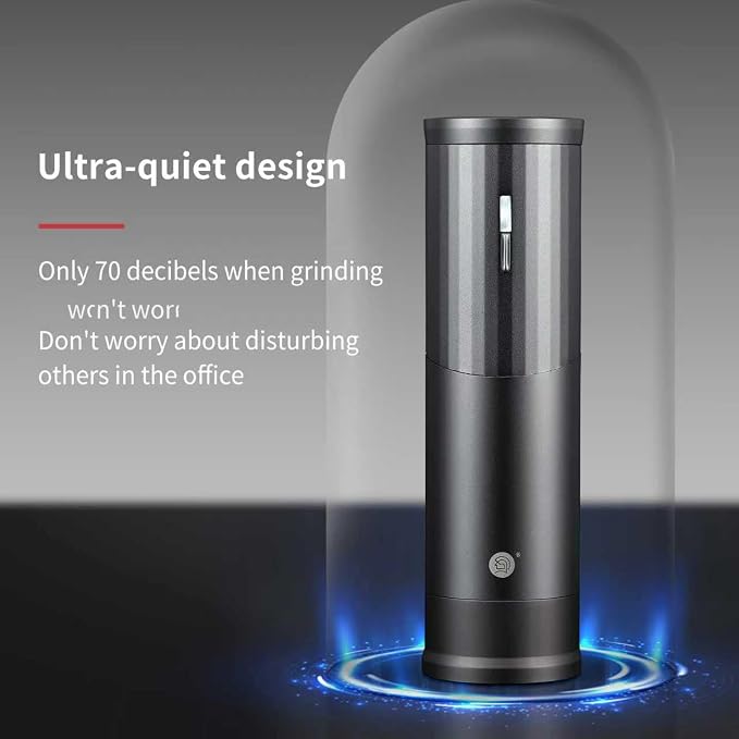Electric Coffee Grinders, Portable Burr Grinder Capacity 50g w/Magnetic Cover,External Adjustable Setting, Aluminum Alloy Body, 800mAh Battery(Stand not Included) (Gray)