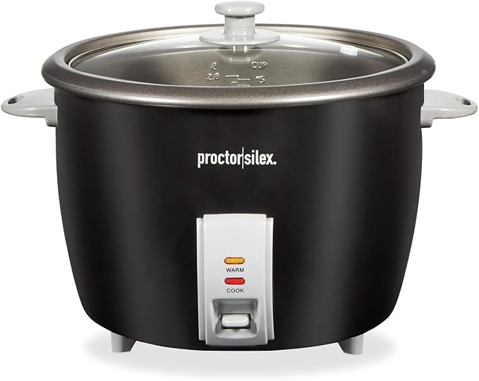 Proctor Silex Rice Cooker & Food Steamer, 30 Cups Cooked (15 Cups Uncooked) | Includes Steam and Rinsing Basket , Measuring Cup & Spatula | Easy 1 Touch Controls | Black | 37555MN
