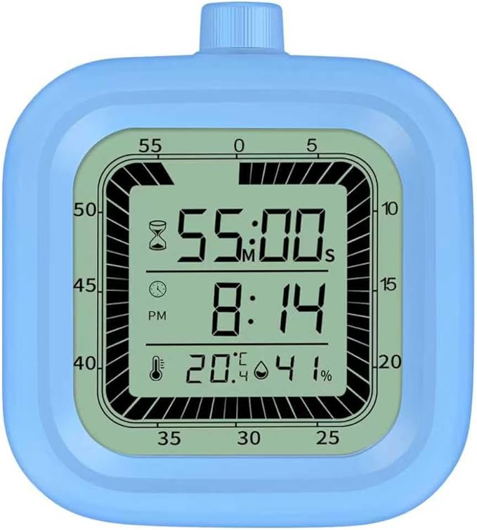 Visual Timer, 60 Minutes Countdown & Countup Timer, Digital Alarm Clock with Temperature and Humidity Monitor, 4 in 1 Multifunctional Desk Clock for Kids Study, Kitchen, Office and Home,Blue