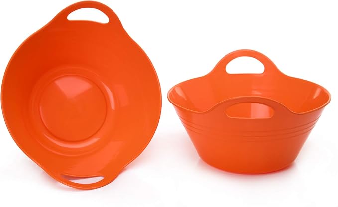 Mintra Home Plastic Bowls – Ideal for Popcorn, Cereals, Snacks, Kitchen Use & Halloween Trick or Treats Candies – Durable, Lightweight, Dishwasher Friendly, 4.5L w/Handles, Orange, 11.25W x 5H, 2 Pack