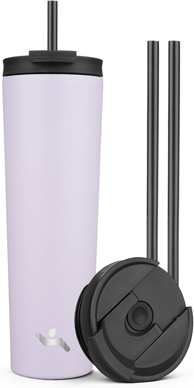 Konokyo 34 oz Insulated Tumbler Water Bottle with Straw Lid, Taro | Stainless steel insulated tumbler for coffee, water and iced drinks; spill-proof lid, 2 straws, cup-holder friendly