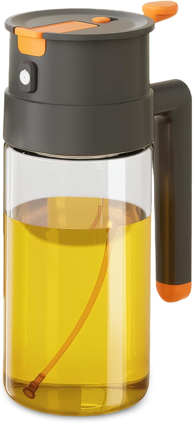 650ml/22oz Oil Sprayer for Cooking, 2 in 1 Glass Olive Oil Sprayer, Food Grade Premium Spray Bottle for Salad, Frying, BBQ 2026 Upgrade (Dark Gray)