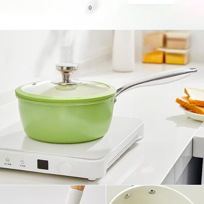 Nonstick Ceramic Saucepan with lid, Small Cooking Pot with handle, Induction Comptable (Green, 2.5 Quarts)