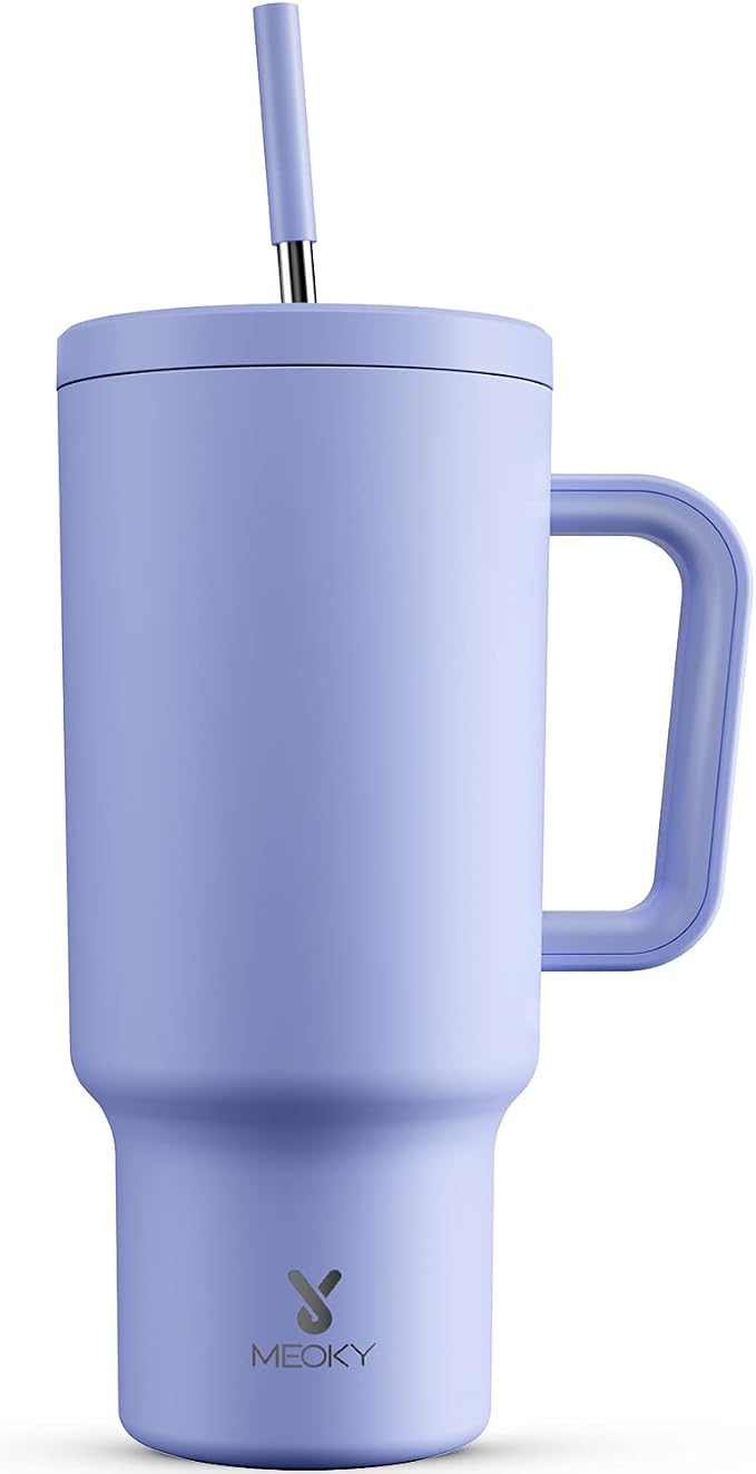 Meoky 40oz Tumbler with Handle, Leak-proof Lid and Straw, Insulated Coffee Mug Stainless Steel Travel Mug, Keeps Cold for 34 Hours or Hot for 10 Hours (Lilac)