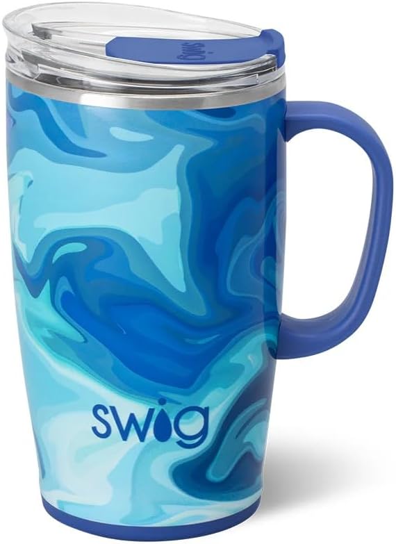 Swig Life 18oz Insulated Travel Mug with Handle & Lid, Blue Lagoon | Triple Insulated Stainless Steel - Handle & Lid Included - Keeps Coffee Hot or Cold - Cup Holder Friendly