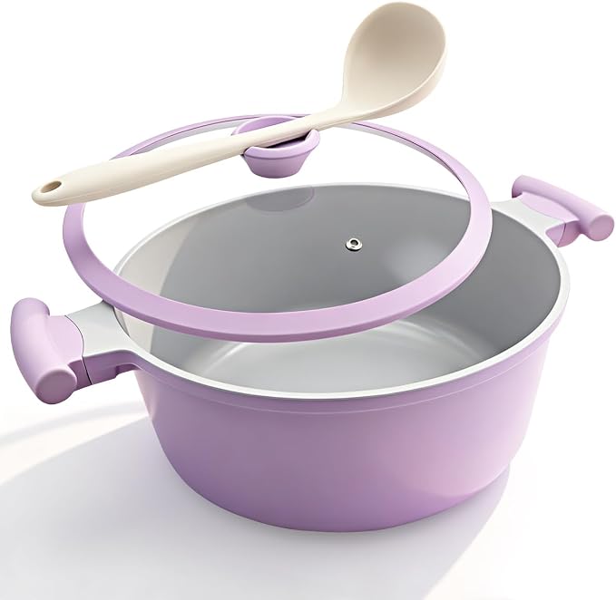 AIKENBBKK 7 Quart Stock Pot with Lid, Non Stick Cooking Pot, Ceramic Soup Pot Nonstick, Induction Cookware for Pasta,Soup,Spaghetti, Stay-Cool Handle, Suitable for All Stoves, Purple