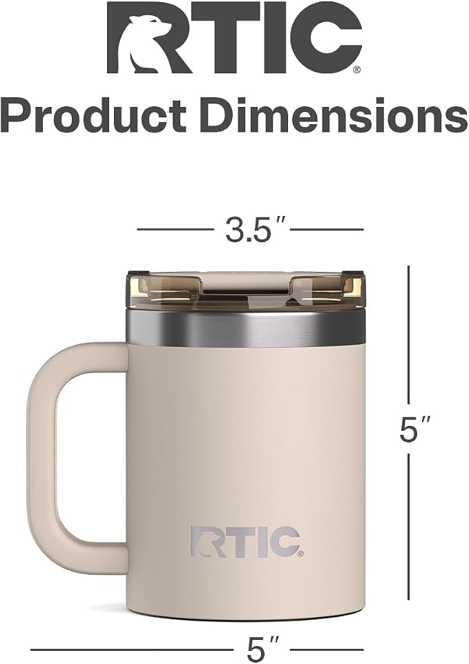 RTIC 12oz Essential Mug with Lid and Handle, Ceramic Lined, Beach | Stainless Steel Metal, Insulated Travel Cup for Hot and Cold Drinks, Coffee, Car, Camping and Travel