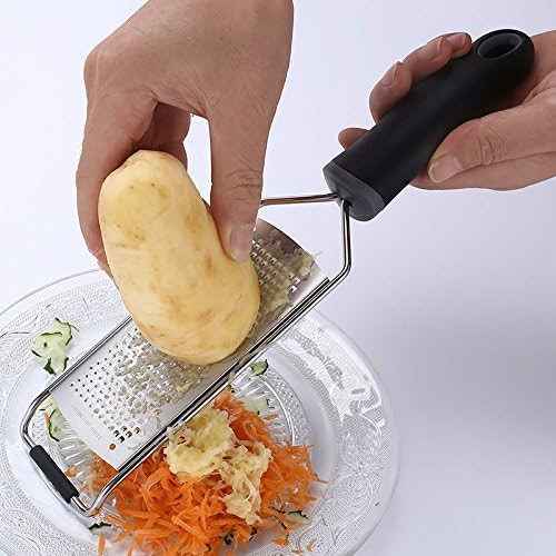 Wide Lemon Zester & Cheese Grater, 18/8 Stainless Steel with Cover, Black | Extra-wide Fine Grating Surface for Citrus, Parmesan, Ginger and Garlic, 18/8 Stainless Steel Blade, Non-slip Top Pads, Cover