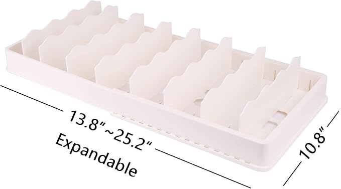 SWOMMOLY Expandable Food Container Lid Organizer for Kitchen Cabinet | Storage Lid Holder with 8 Dividers, 30 Preprinted and Blank Writable Labels, Adjustable 13.8" to 25.2", Extra Large, White