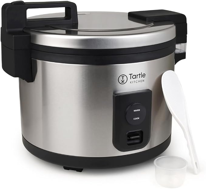 TK Commercial Rice Cooker 64 Cup - Large Capacity Nonstick Pot - Auto Warm | 32 uncooked cups ready in 45 min; 3D heating for evenly cooked rice; Stainless steel body; Swappable TK pot; Cup & scoop