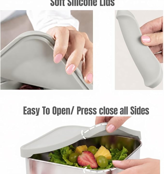 Flexibento 40 OZ Leak Proof Stainless Steel Lunch Box ,Grey Set of 3