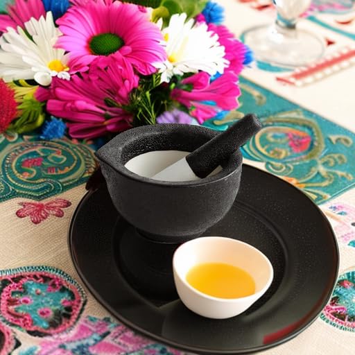 Porcelain Mortar and Pestle Spice Garlic Herb Grinder, Mixing Grinding Bowl Crusher Set, Restaurant Kitchen Tools-Black