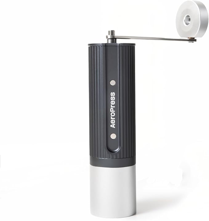 AeroPress Manual Coffee Grinder, Portable Hand Burr Grinder | Titanium-Coated Conical Burrs, 60 Grind Settings, Compact Travel