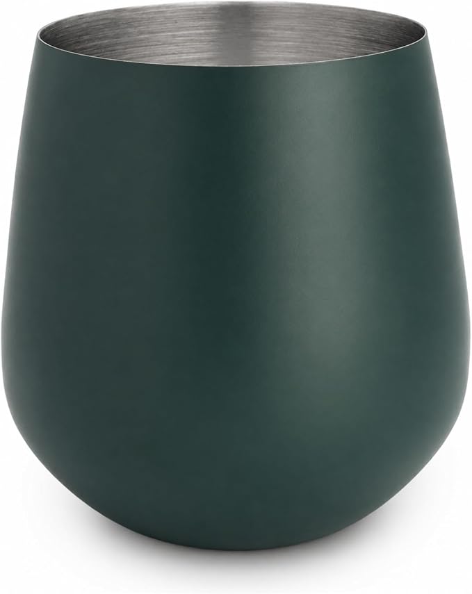 K&K Home Stainless Steel Unbreakable Stemless Wine Glasses - 15 oz - Set of 4 Colored, Stemless Metal Wine Glasses Perfect for Outdoors, Weddings, and Parties (Green)