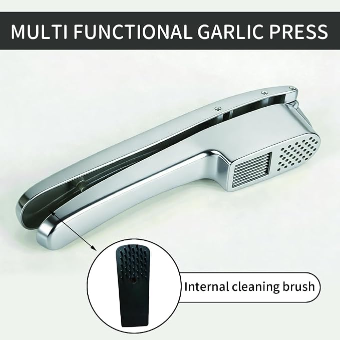 Garlic Press and Slicer 2-in-1,Multifunctional Garlic Slicing & Mincer with Cleaning Brush, Effortlessly Crush and Mince with This Ergonomic Handle-Garlic,Dishwasher Safe,Aluminum Alloy,Kitchen Tool