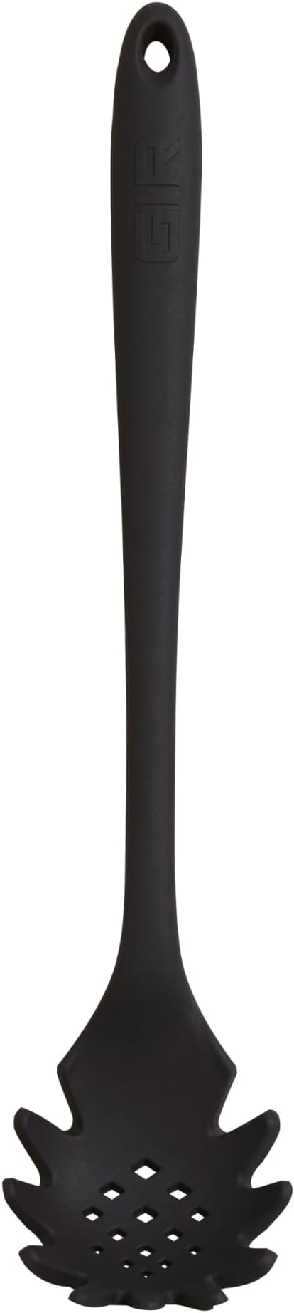 GIR: Get It Right Silicone Spoon, High Heat Resistant Kitchen Tool - Non toxic cooking utensils for Nonstick Cookware, Cooking, Strainer, and Serving, Spaghetti - 13 IN, Black