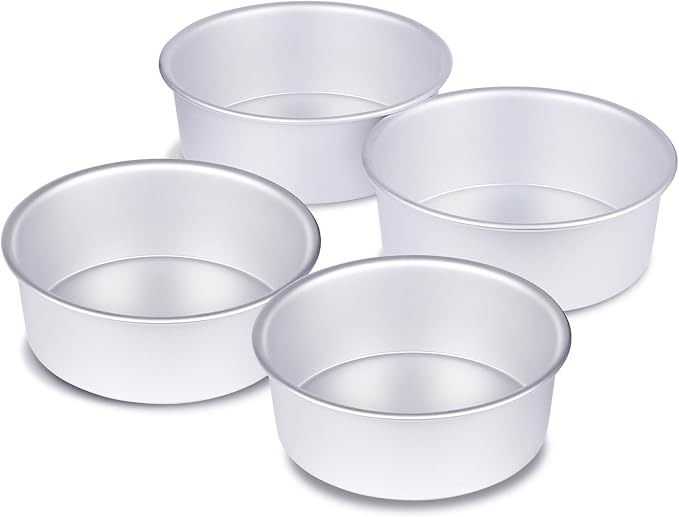 4 x 2 inch Round Cake Pan Set of 4, Aluminum Baking Pans for Mini Cakes, Heavy Duty Non-Stick, Evenly Baking Tools for Home Kitchen, Birthday Wedding Anniversary