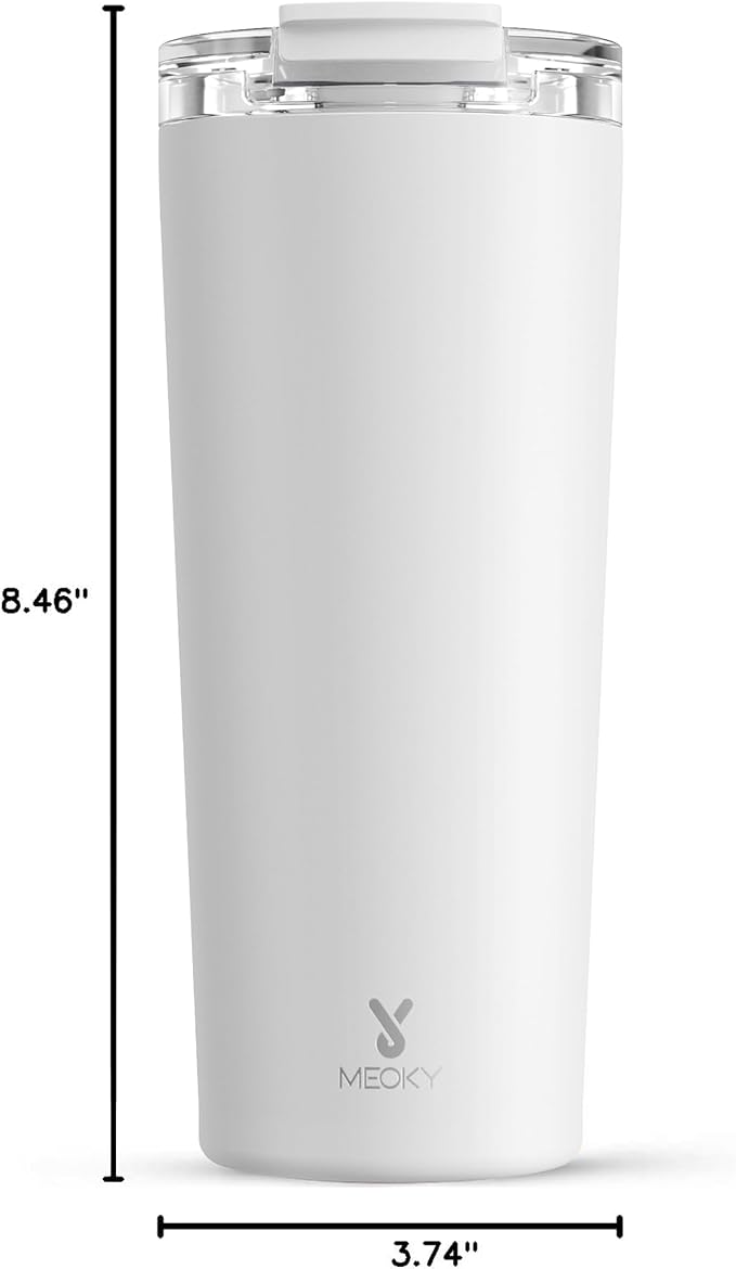 Meoky 24 oz Insulated Travel Coffee Mug: Leak Proof Lid, Ivory | Stainless Steel Coffee Tumbler, Keeps Hot for 8 Hours or Cold for 24 Hours, Fits in Car Cup Holder, BPA Free