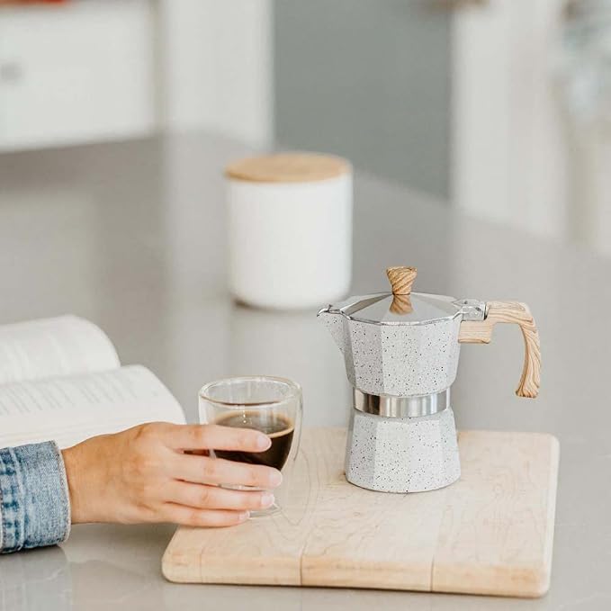 GROSCHE Milano Stovetop Espresso Maker Moka Pot 6 espresso Cup, 9.3 oz Grey | Cuban Coffee Maker And Italian Moka Pot For Stovetop Espresso; For Gas, Electric, And Propane Stoves With A Soft-Touch Handle
