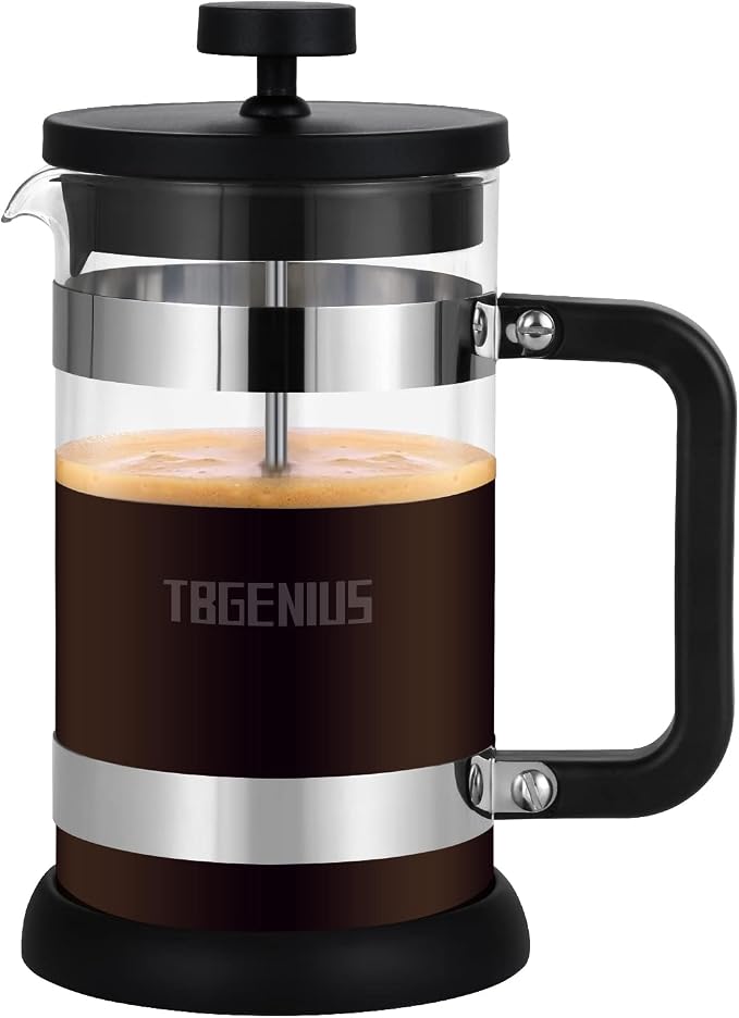 French Press Coffee Maker, 21 oz, Thickened Borosilicate Glass | Coffee Press, Thickened Heat-Resistant Glass for Cold Brew, Tea and Milk Frothing, Black