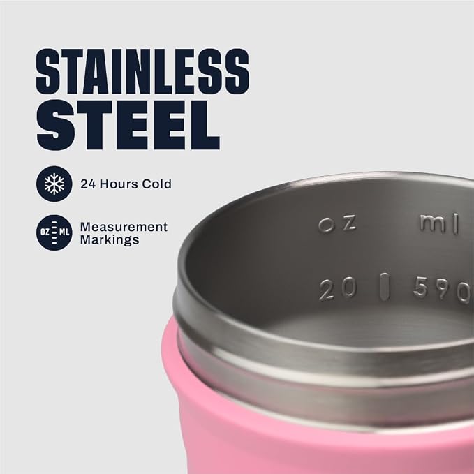 BlenderBottle Sport Flip Stainless Steel Shaker Bottle 24 oz Pink