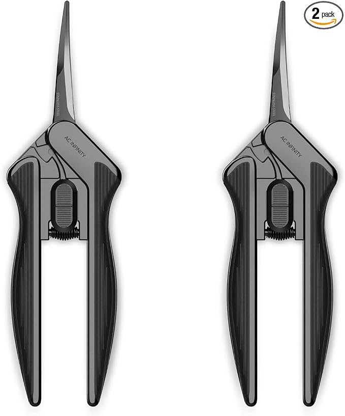 AC Infinity 16cm Stainless Steel Curved Pruning Shear 2-Pack, Lightweight | Lightweight Ergonomic Design, Curved Precision Blades with Nonstick Teflon Coating for Gardening, Hydroponics, Grow Tents