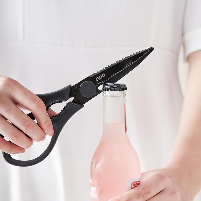 OOU Scissors Titanium Kitchen Scissors Heavy Duty, Scissors all Purpose with Bottle Opener & Nutcracker, Dishwasher Safe Kitchen Shears for Meat, Chicken, Vegetables, Seafood & Herbs, Black
