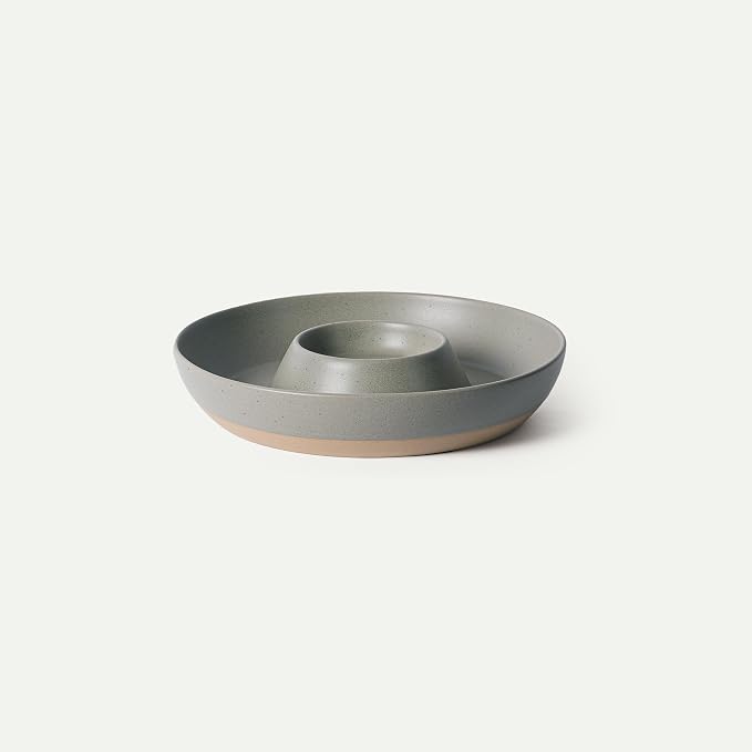 Mora Ceramic Chips and Dip Serving Tray: Large Divided Party Bowl Set for Chips & Salsa, Veggies & Dip, Fruit, Snacks, Entertaining, Hosting, etc. Minimalist Design for the Modern Hostess - Peppercorn