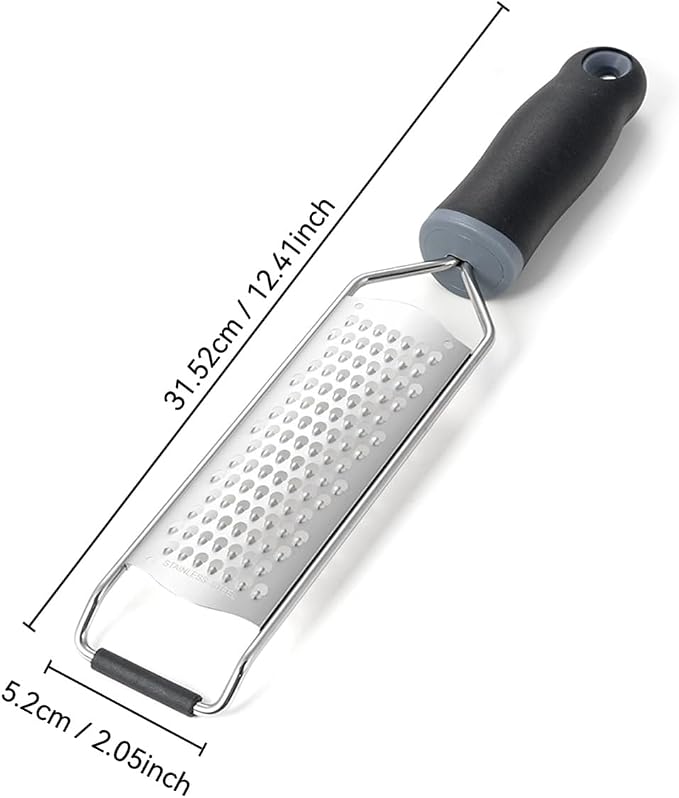 Cheese Grater Hand Held Parmesan Cheese Shaver Food Shredder Tool Stainless Steel with Non Slip Rubber Foot(Larger shaver,Black)