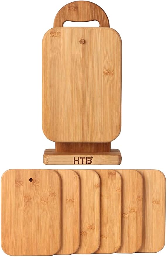 Bamboo Cutting Board Set for Kitchen,Small Cutting Boards with Holder,Serving Boards for Sandwich Cheese Meal Breakfast