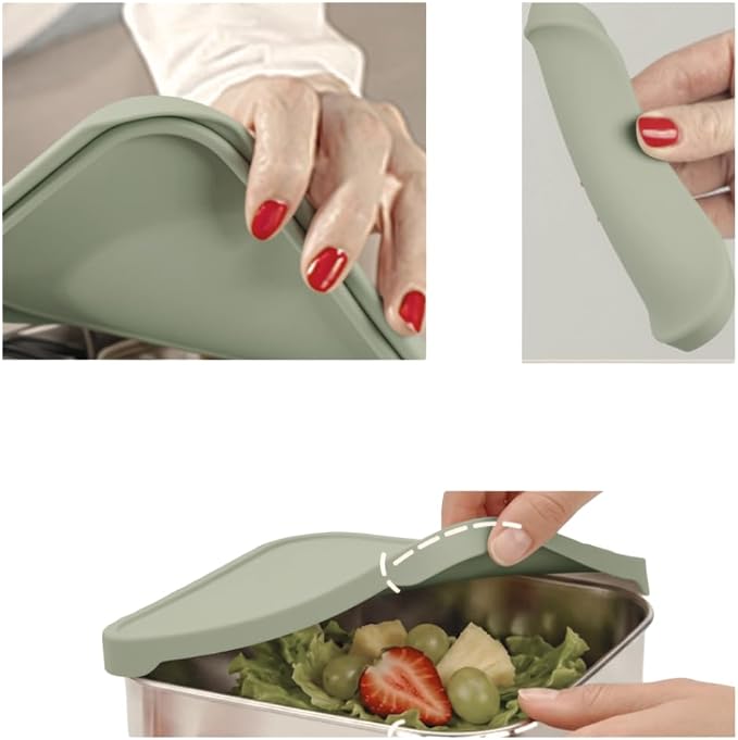 Flexibento - Leak proof Stainless Steel Lunch Box,Lunch Containers with Lids,Steel Bento Box,Metal lunch Box,1 * 25 OZ+ 2 * 13 OZ + 2 * 2 OZ,Set Of 5,Sage Set of 5