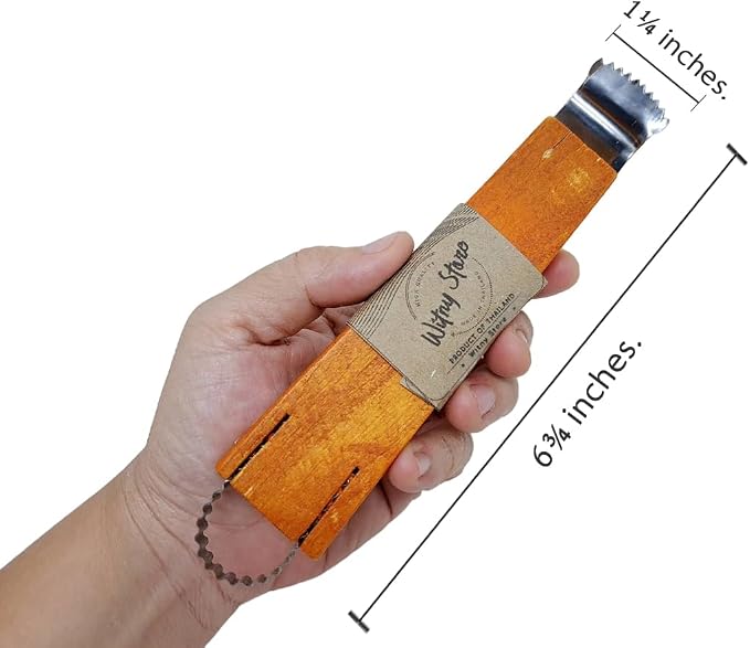 WitnyStore Kitchen Tool 6¾" Wooden Handle Stainless Steel Coconut Shredder Scraper 2 Blades Traditional Style - Thai Cooking Utensils Multipurpose Portable Hand-Held Cookery Equipments Fruit Vegetable