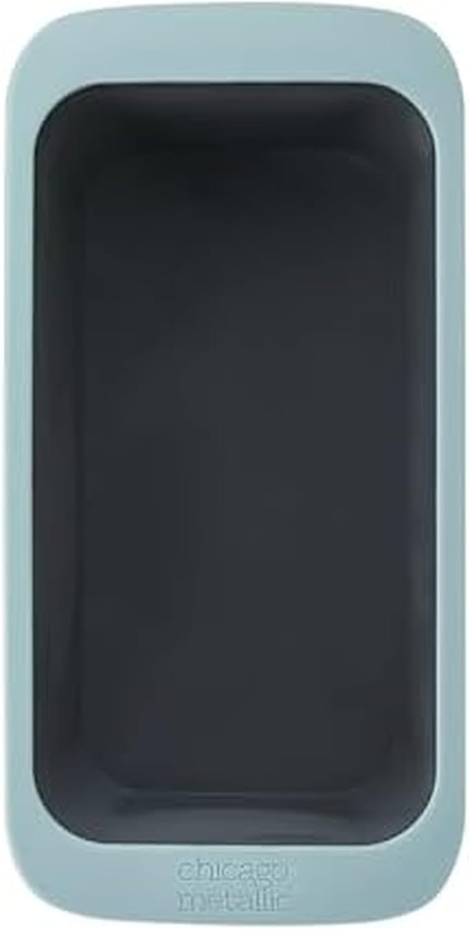 Chicago Metallic Silicone Loaf Pan, 9x5 Inch Nonstick Bread Pan for Baking, Wire-Reinforced Rim, Oven Safe to 428F, Flexible Bakeware for Bread, Meatloaf, and More, Blue