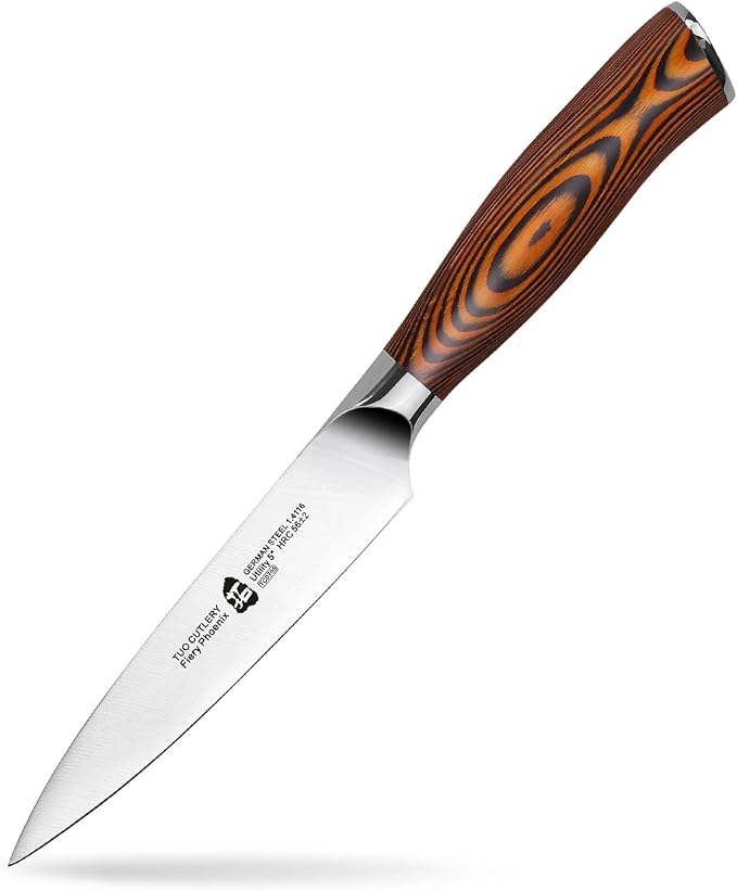 TUO Utility Knife, 5 inch Small Kitchen Knife for Paring & Slicing, with Ergonomic Pakkawood Handle, High Carbon German Stainless Steel - Fiery Phoenix Series