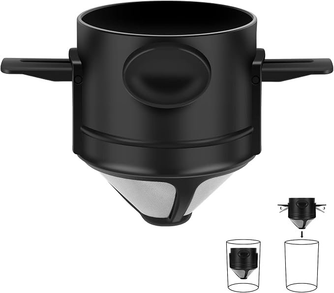 Pour Over Coffee Maker,Portable Stainless Steel Reusable Coffee Filter, Mini Collapsible Paperless Single Serve 1 Cup Coffee Dripper Cup Easy To Clean For Travel Camping
