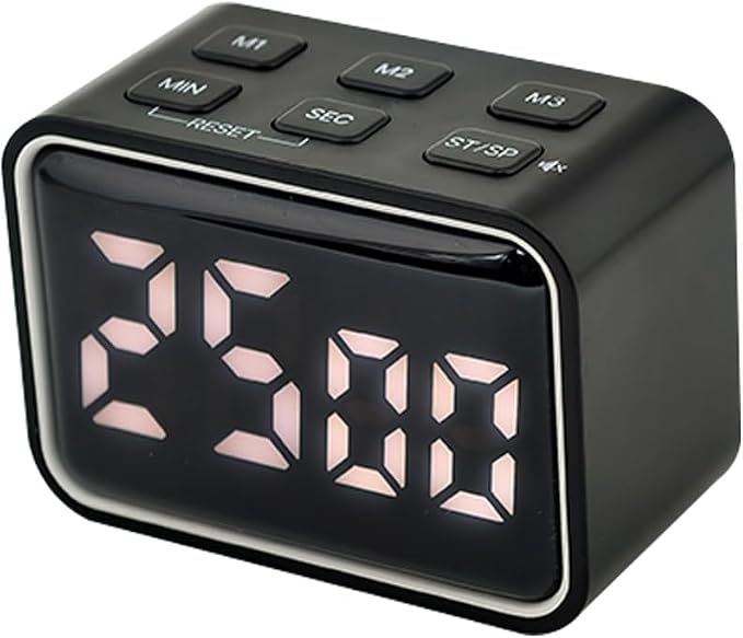 Digital Mini Timer Rechargeable, ON/Off Led Display Count Down/Up, 3 Preset Memory Times Loud Alarm Desk Timer for Kids Classroom Office Kitchen Cooking, Black