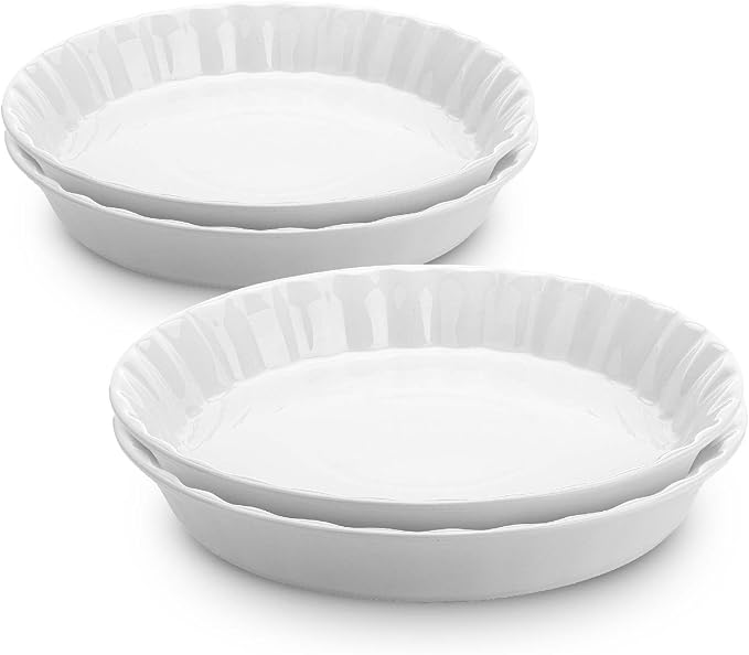 Brew To A Tea BTaT- Ceramic Pie Pan for Baking, 4 Pack, 10.5" & 9.5", Porcelain Ceramic Pie Plate for Salad, Pasta, Fruit and Tart, Freezer, Oven, Microwave and Dishwasher Safe