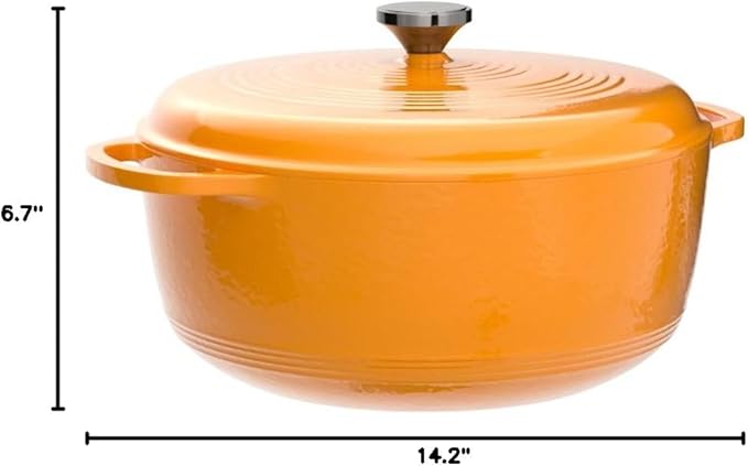 Lodge Essential Enamel Cast Iron Dutch Oven with Lid 7.5 Quart - Oven-Safe Enamel Cookware up to 500° F - Heat-Retaining Braising & Roasting Pot - Non-Toxic Cookware - Apricot