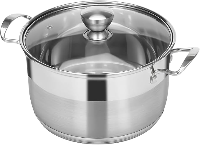 Ohtomber Stainless Steel 5 Quart Dutch Oven Stock Pot with Lid | Thick Base Cookware, Heavy Duty, Induction Ready, Ideal for Soup Pasta Stew Simmering Boiling & Canning, Deep Cooking Pot