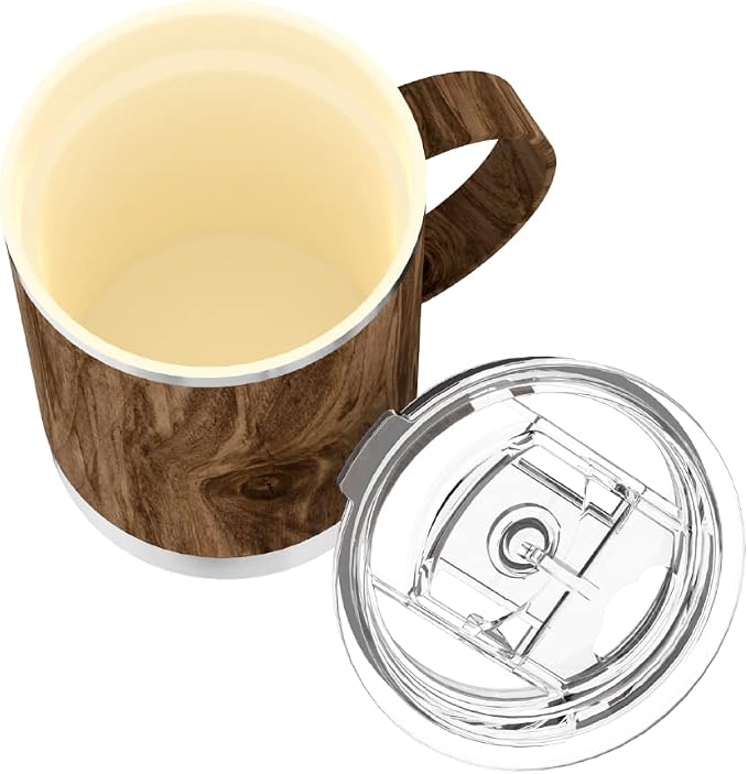 asobu Ultimate Stainless Steel Ceramic Inner Coating Coffee Mug with Double Walled Copper Lining Insulation, 12 Ounces -(Wood)