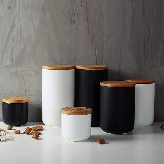 MilkyWay Food Storage Jar Ceramic Canisters With Airtight Seal Lid S 8.7oz | Durable Ceramic Material, Airtight Bamboo Lid, Modern Damp-Proof Design, Ideal For Coffee And Tea(Black(S: 8.7oz/260ml))