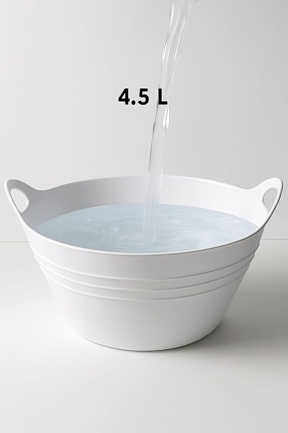 Mintra Home Plastic Bowls with Handles (4.5L Large, 2 Pack, White) – 11.25”W x 5”H (6.75”H with Handles)