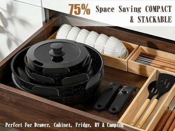 Umite Chef 21Pcs Pots and Pans Set Non Stick, Nonstick Ceramic Cookware Sets Detachable Handle, Non Toxic Healthy Induction Cookware, Kitchen Cooking Set, with Frying Pans Set, Dishwasher/Oven Safe