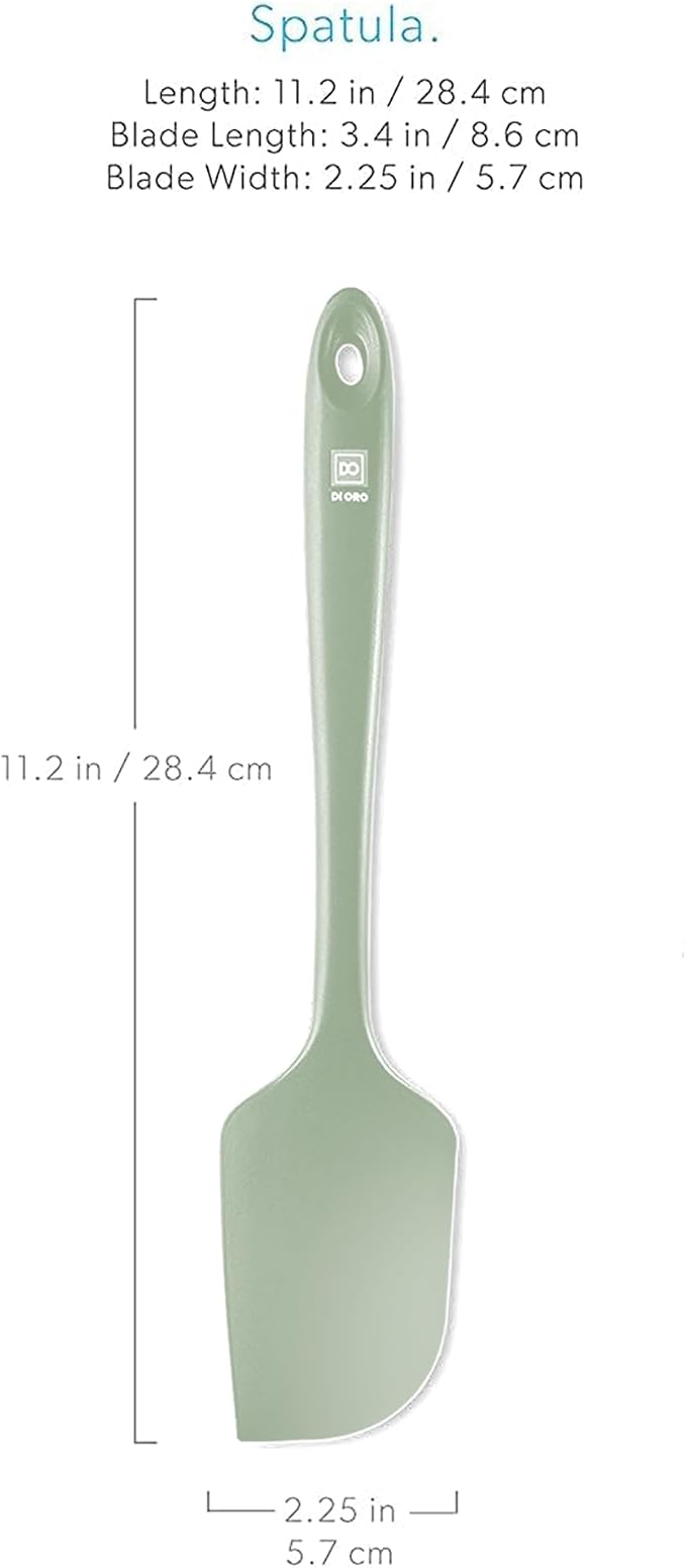 DI ORO Large Silicone Spatula - 600F Heat Resistant, Sage | Rubber scraper for baking, mixing, and frosting; Won't scratch nonstick pots and pans; BPA-free and dishwasher safe