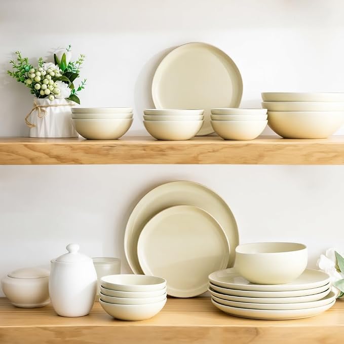 AmorArc Ceramic Dinnerware Sets for 6, 18Pcs Plates and Bowls Sets Dishes | Stoneware Handmade Reactive Glaze Dinner Set, Highly Scratch Resistant | Dishwasher & Microwave Safe Dishware